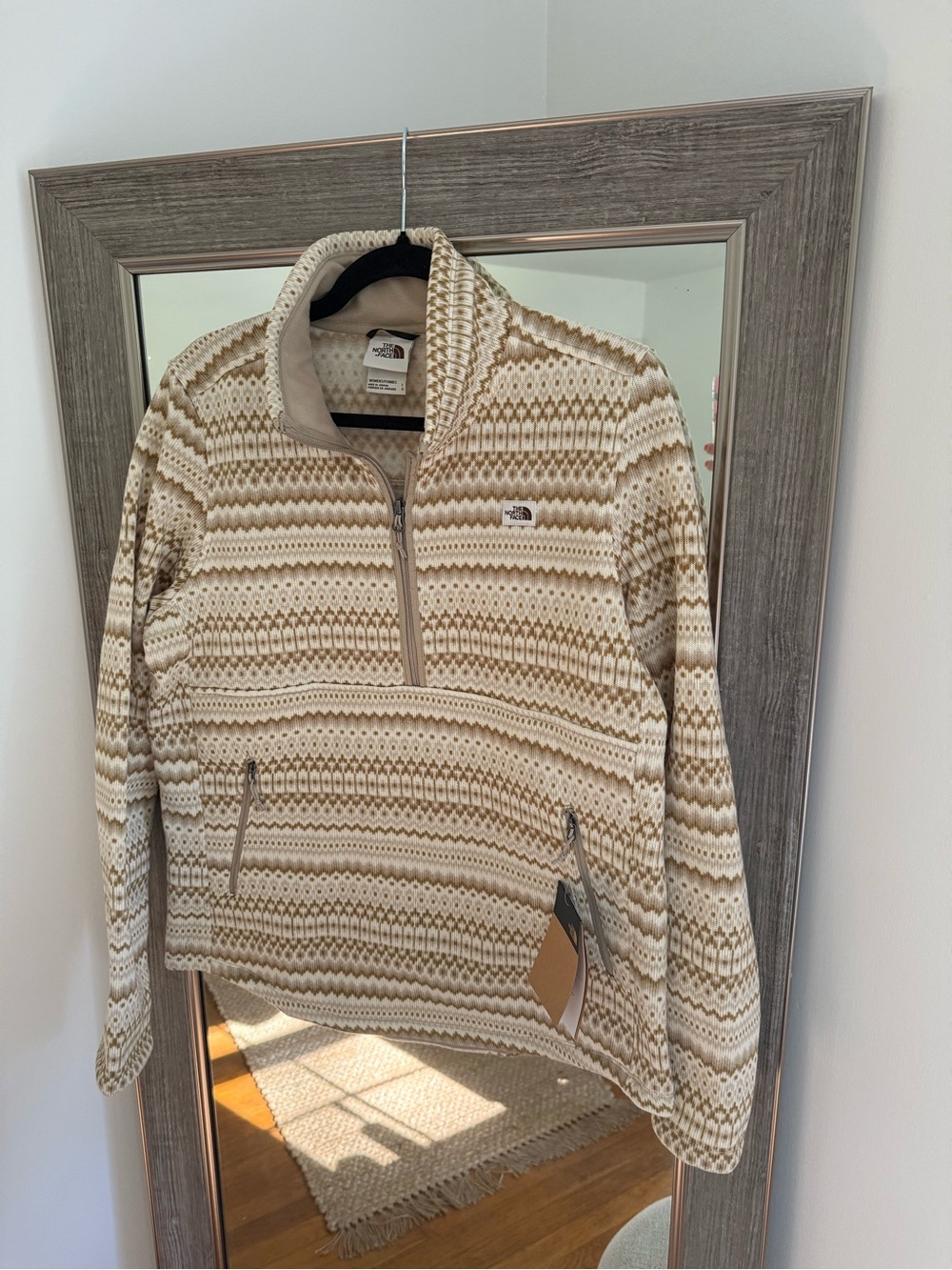 The North Face women’s Cream and Tan Patterned Half-Zip Pullover